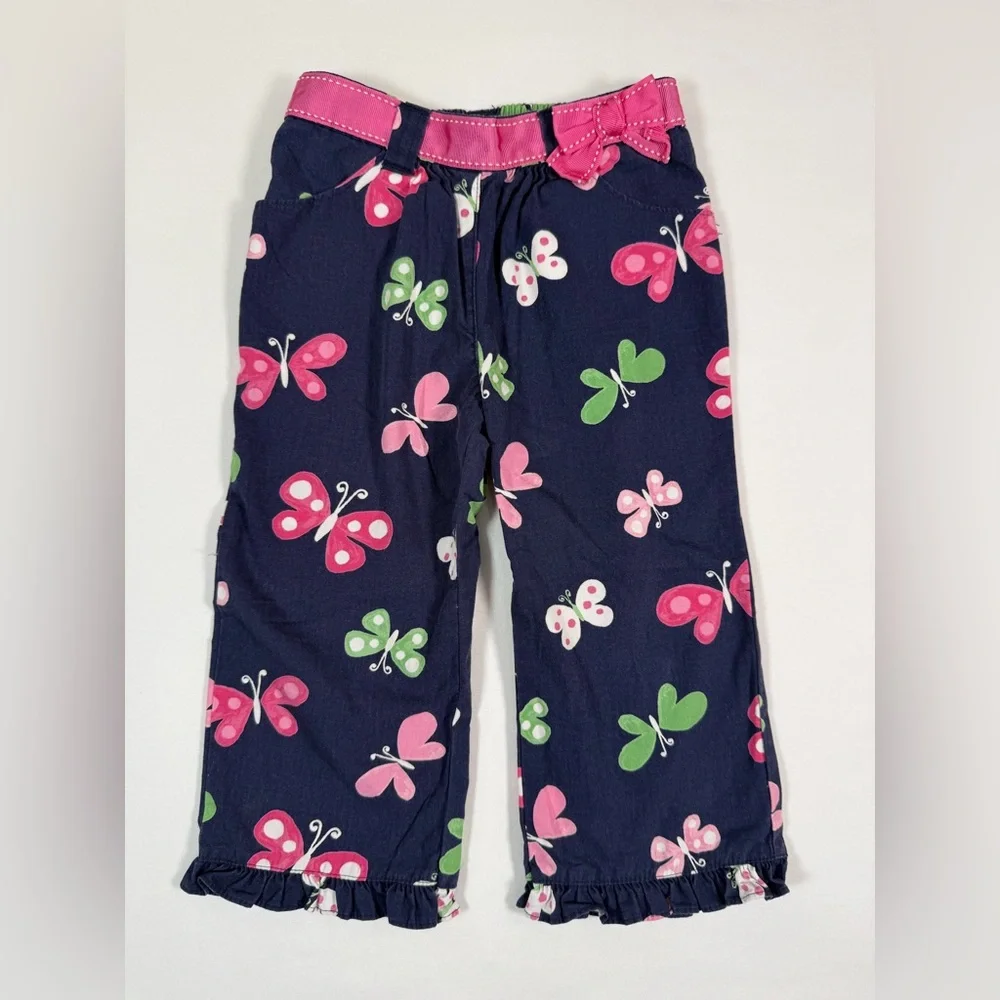 GYMBOREE Girls Butterfly Print Cotton Pants 18 To 24‎ Months Navy Pink